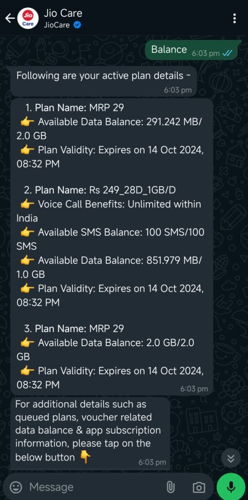 check balance in jio